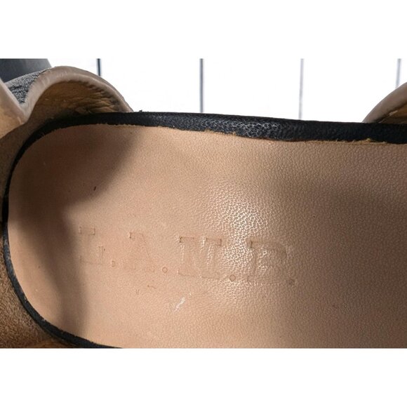 Black leather high heel platform open toe ankle strap heels - Picture 4 of 9